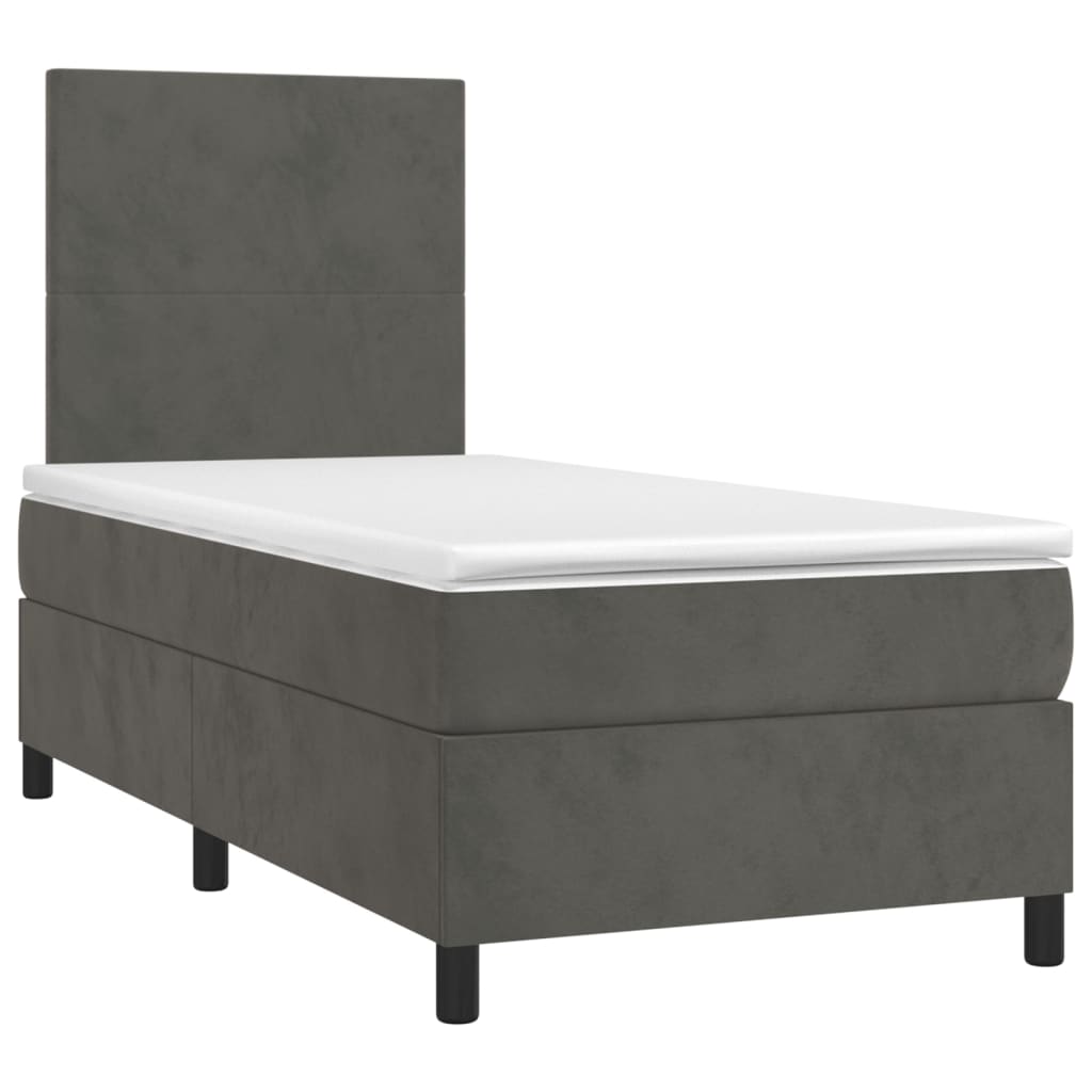 Box Spring Bed With Mattress Dark Grey 106X203 Cm Velvet