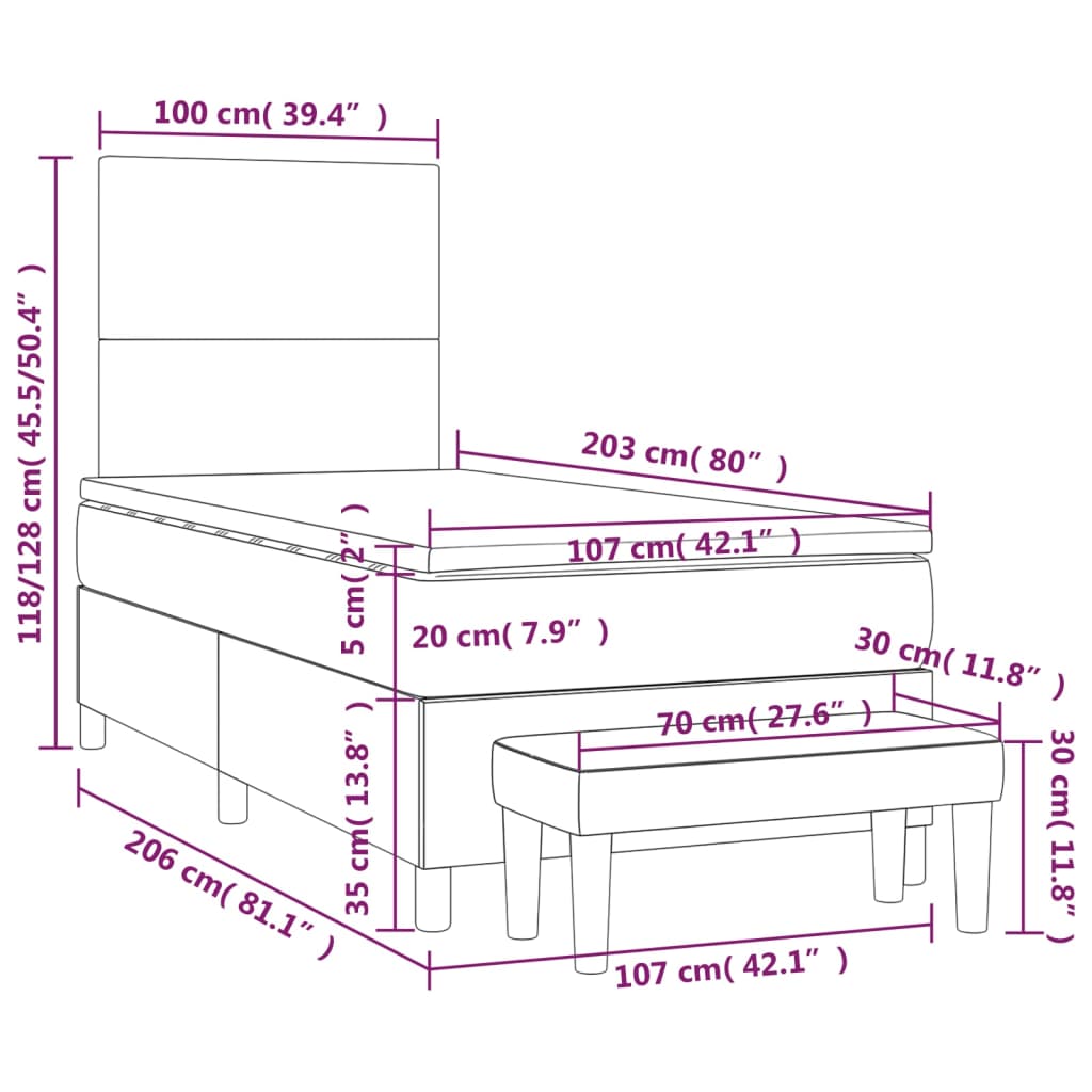 Box Spring Bed With Mattress Dark Grey 106X203 Cm Velvet