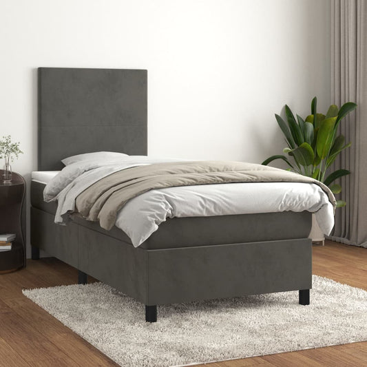 Box Spring Bed With Mattress Dark Grey 106X203 Cm Velvet