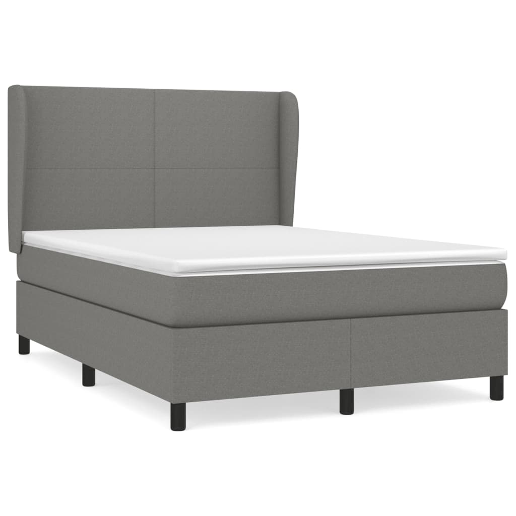 Box Spring Bed with Mattress Dark Grey 137x187 cm Double Size Fabric