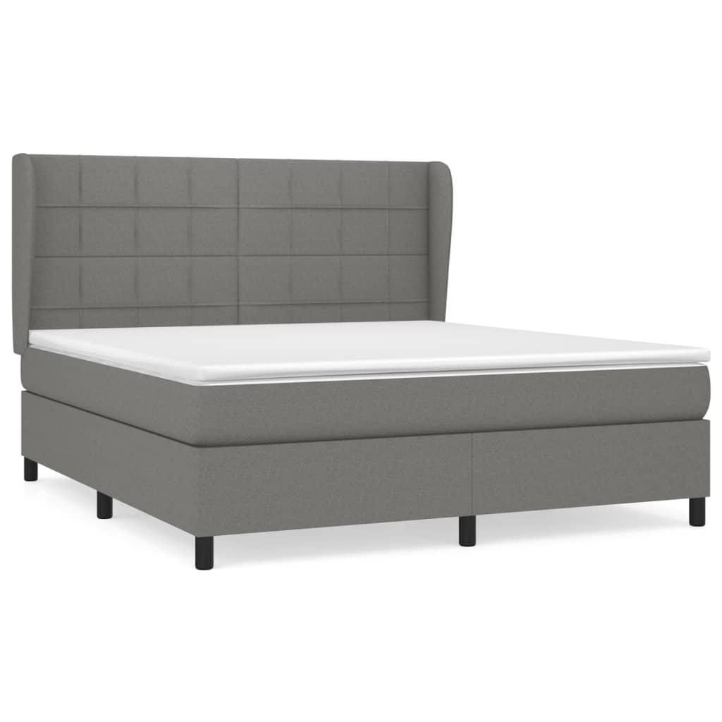 Box Spring Bed with Mattress Dark Grey 153x203 cm Queen Size Fabric