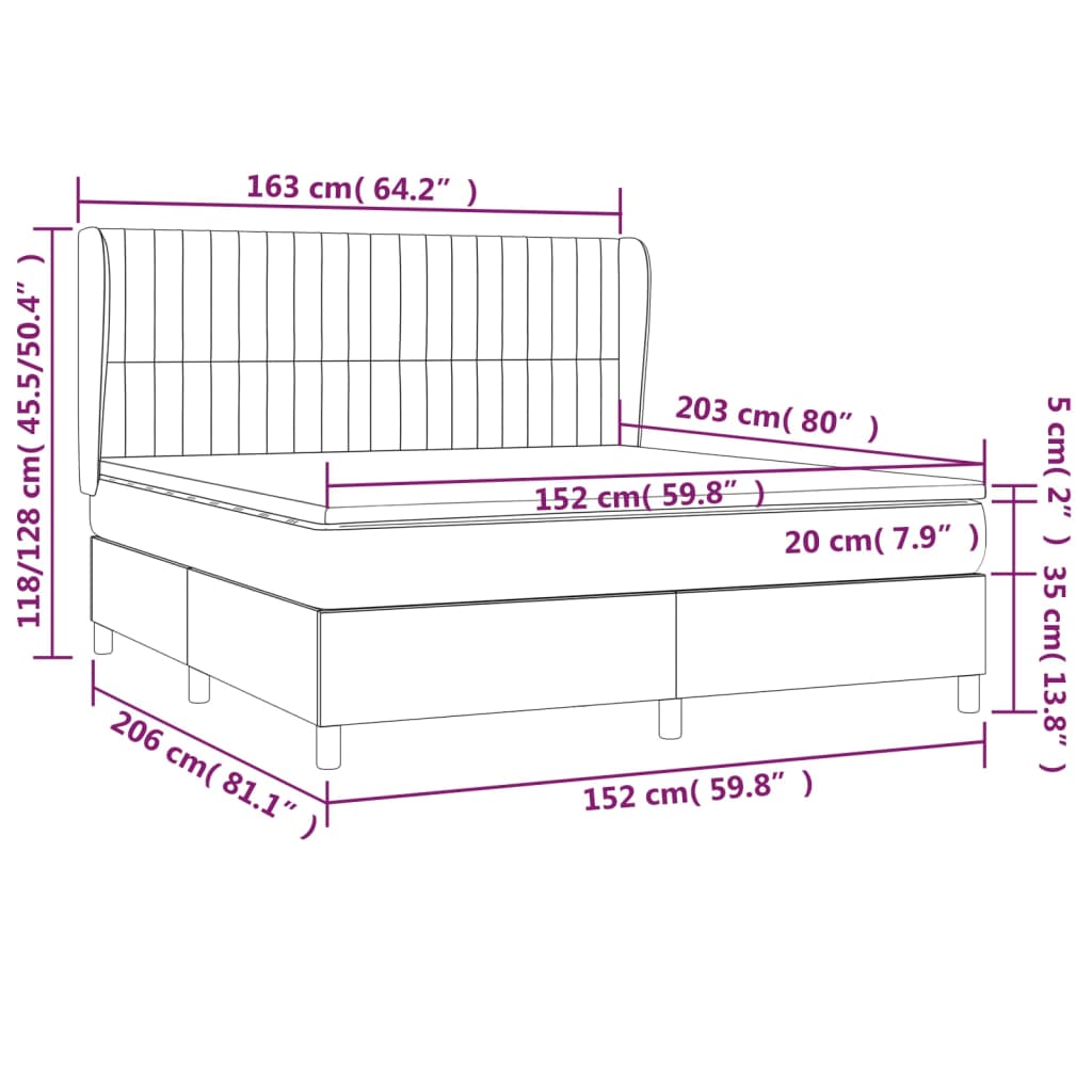 Box Spring Bed with Mattress Dark Grey 153x203 cm Queen Size Fabric