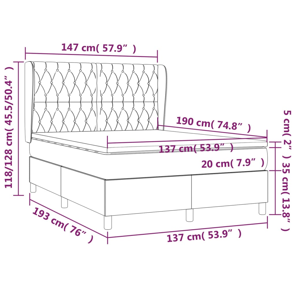 Box Spring Bed with Mattress Dark Grey 137x187 cm Double Size Fabric