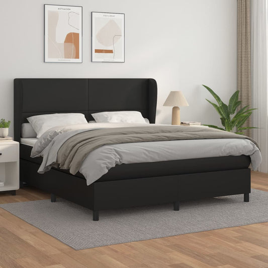 Box Spring Bed with Mattress Black 153x203 cm Queen Size Faux Leather