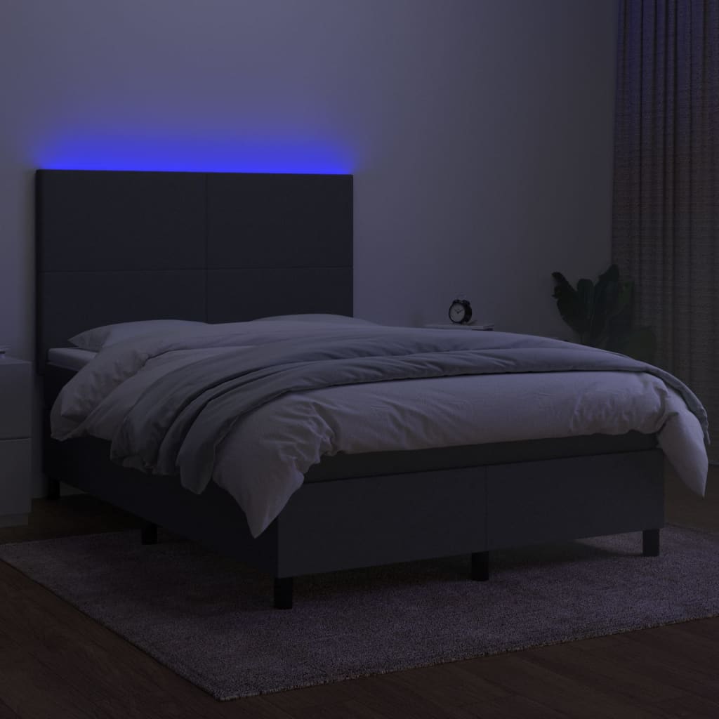 Box Spring Bed with Mattress&LED Dark Grey 137x187 cm Double Size Fabric