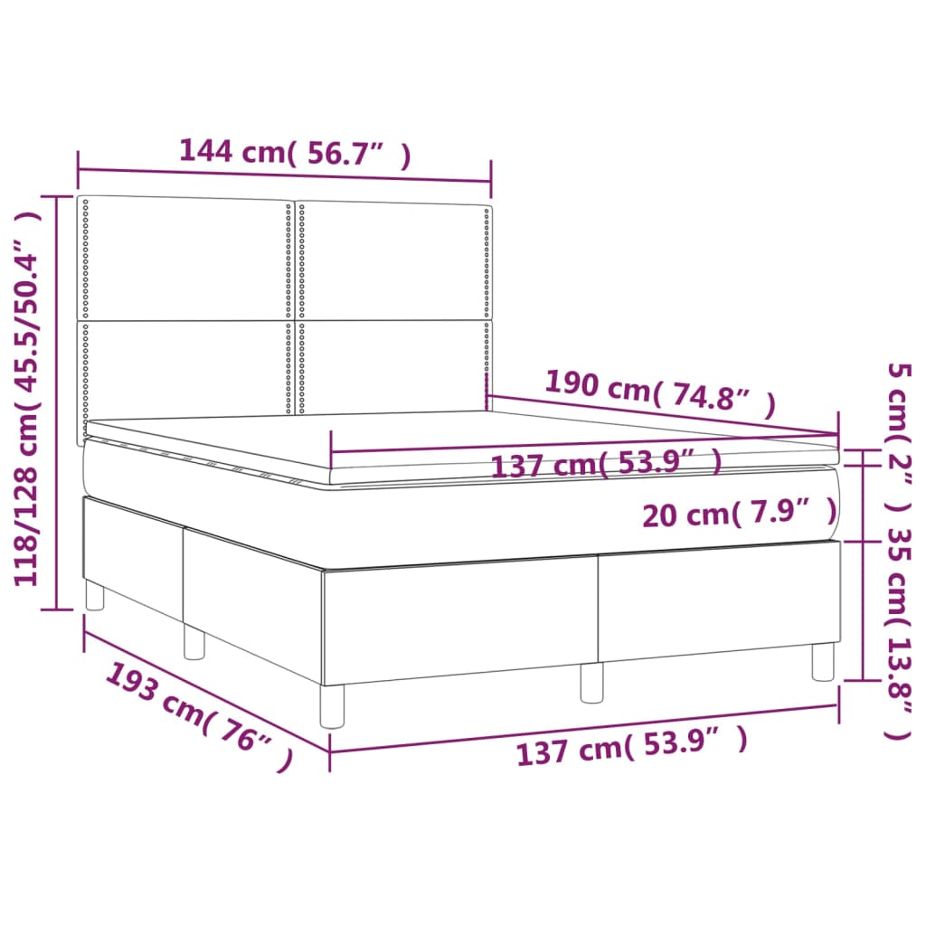 Box Spring Bed with Mattress&LED Dark Grey 137x187 cm Double Size Fabric