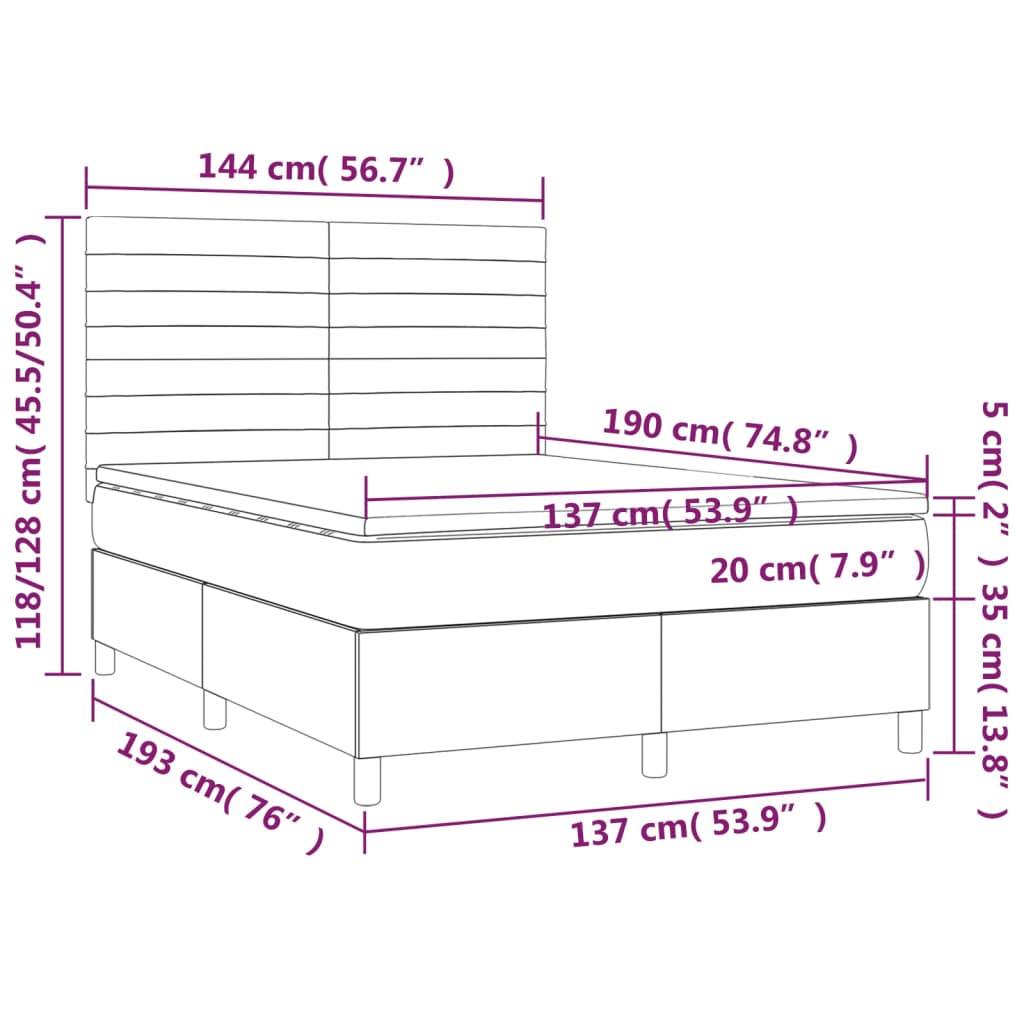 Box Spring Bed with Mattress&LED Dark Grey 137x187 cm Double Size Fabric