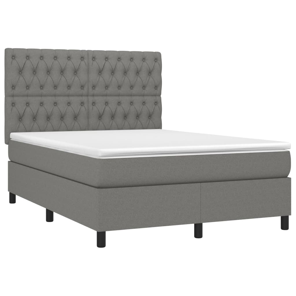 Box Spring Bed with Mattress&LED Dark Grey 137x187 cm Double Size Fabric