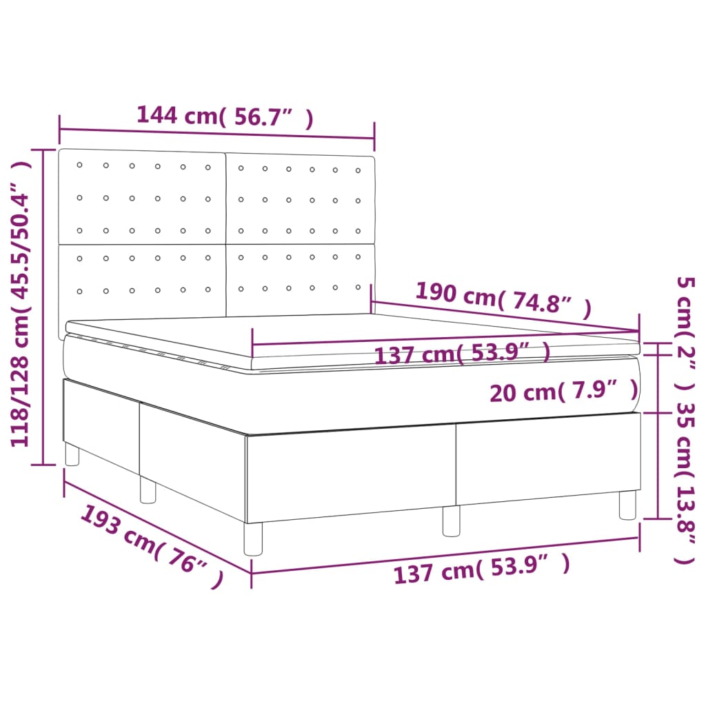 Box Spring Bed with Mattress&LED Dark Grey 137x187 cm Double Size Fabric