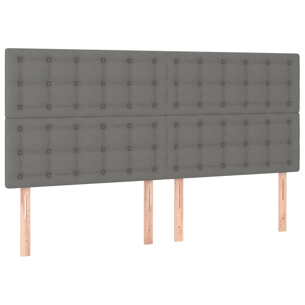 Box Spring Bed with Mattress&LED Dark Grey 153x203 cm Queen Size Fabric