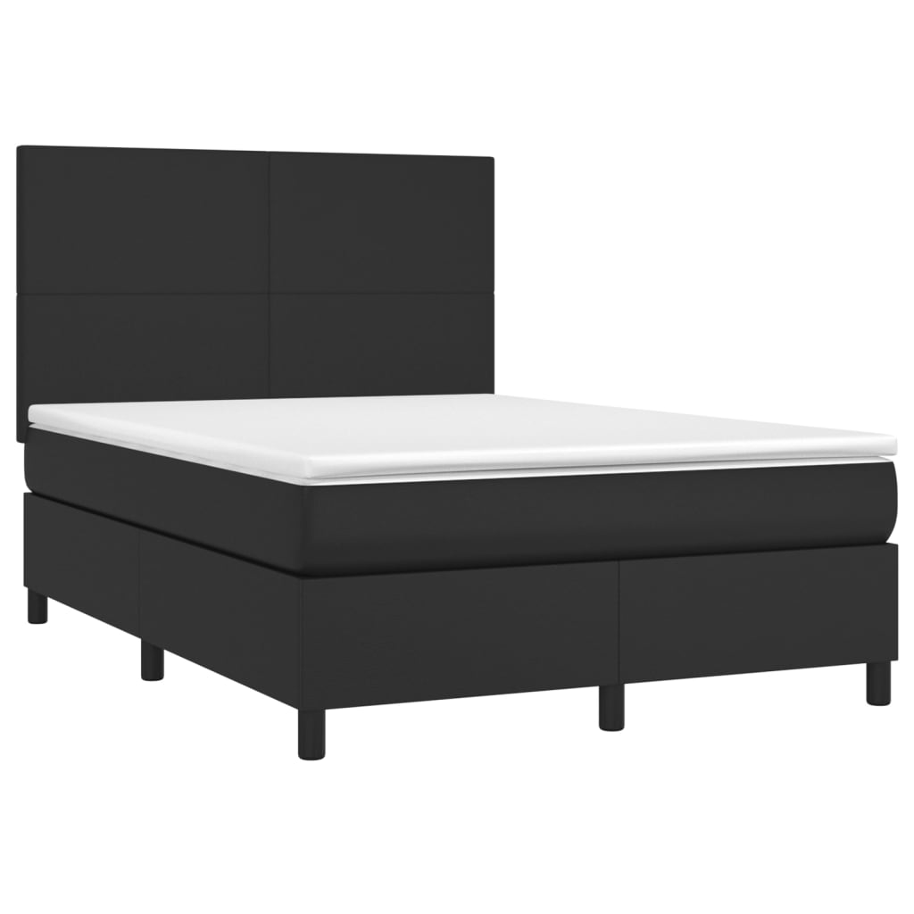 Box Spring Bed with Mattress&LED Black 137x187 cm Double Size Faux Leather