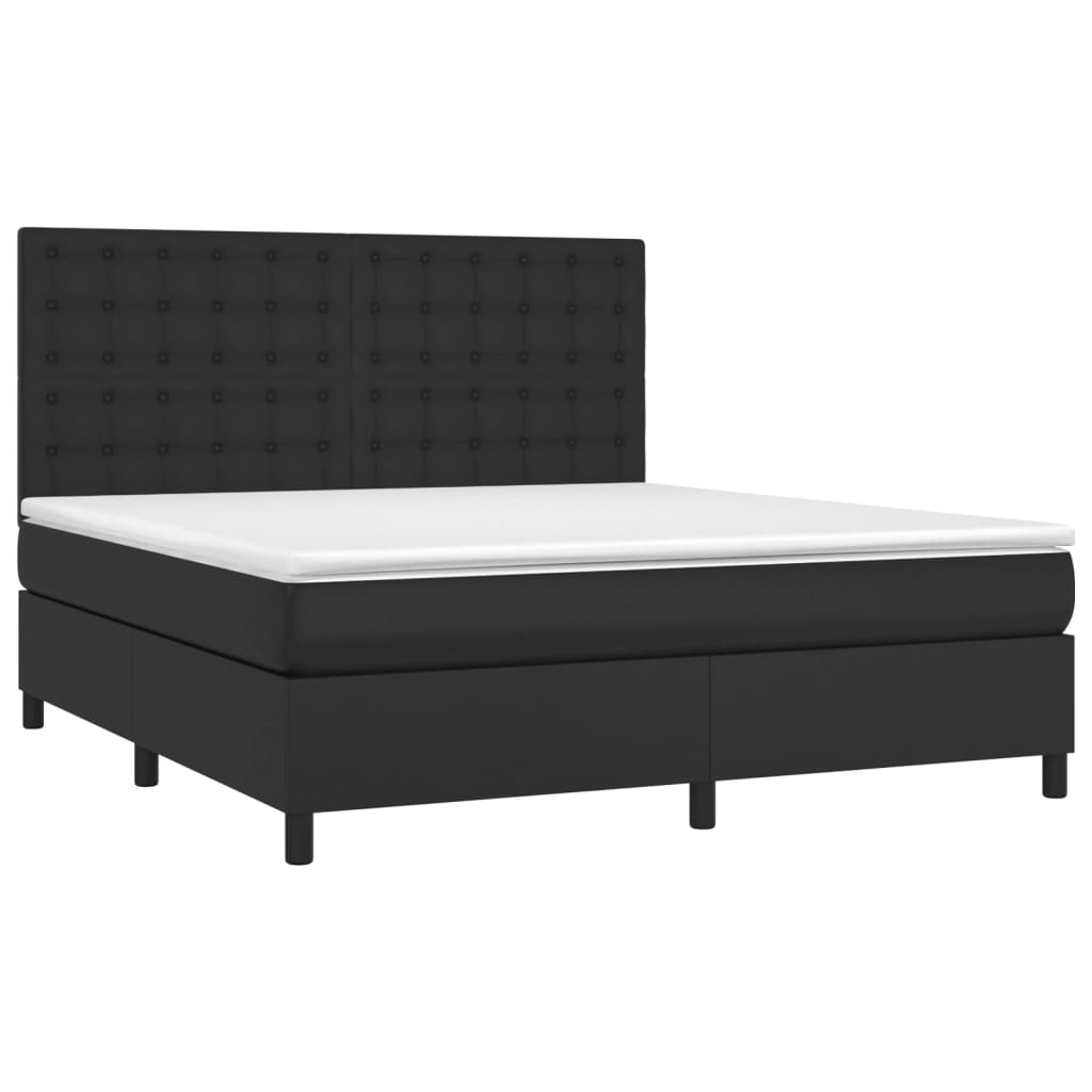 Box Spring Bed with Mattress&LED Black 153x203 cm Queen Size Faux Leather