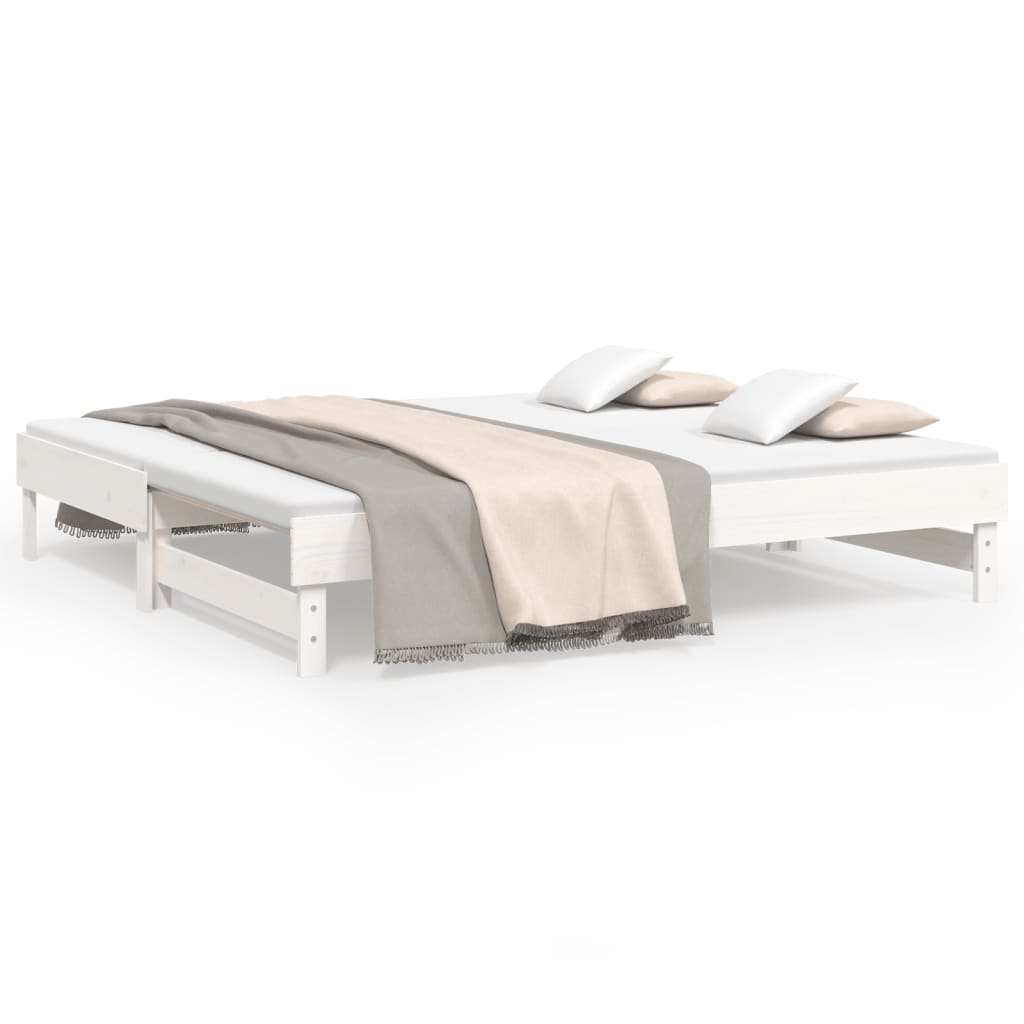 Pull-out Day Bed White 2x(92x187) cm Single Size Solid Wood Pine