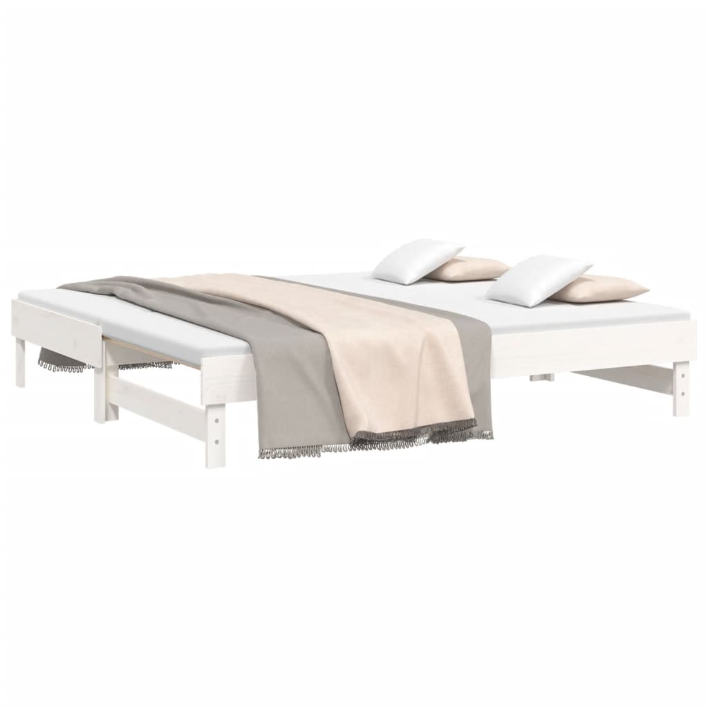 Pull-out Day Bed White 2x(92x187) cm Single Size Solid Wood Pine