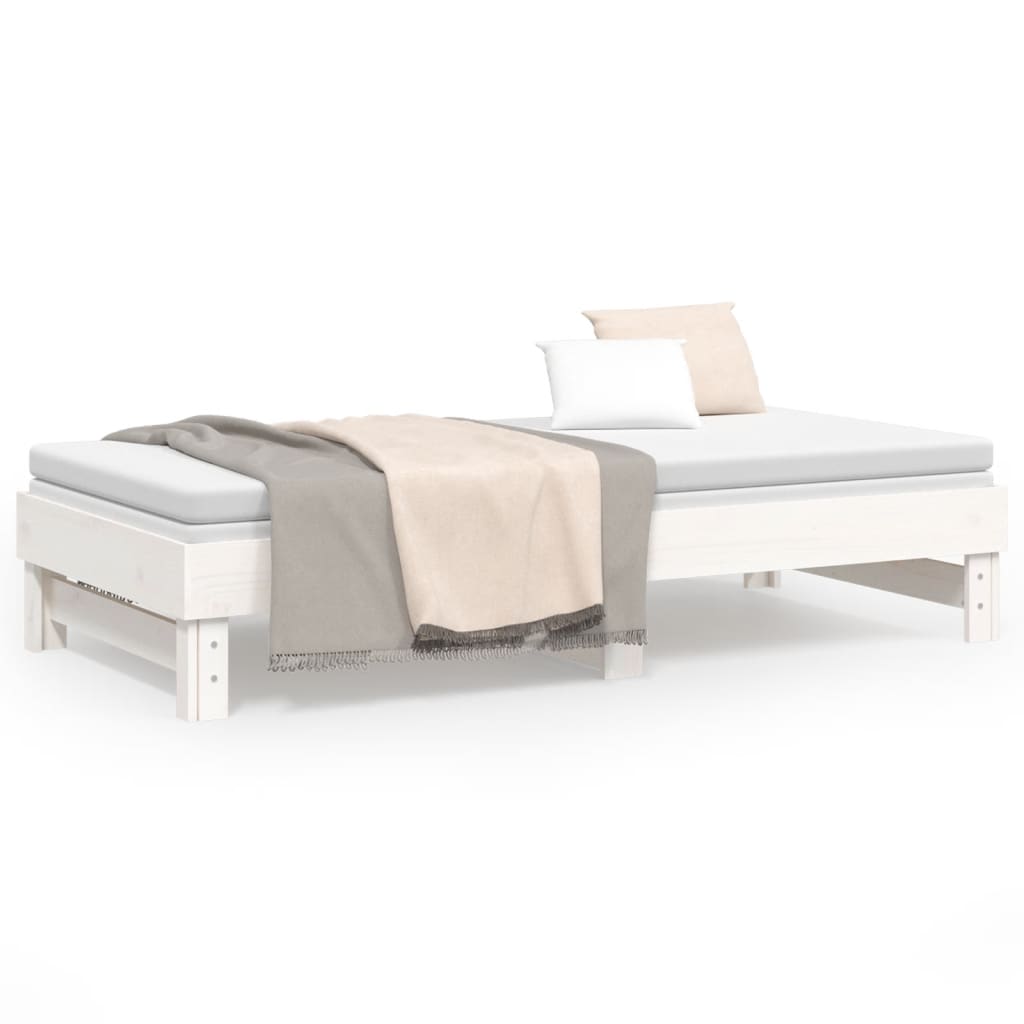 Pull-out Day Bed White 2x(92x187) cm Single Size Solid Wood Pine