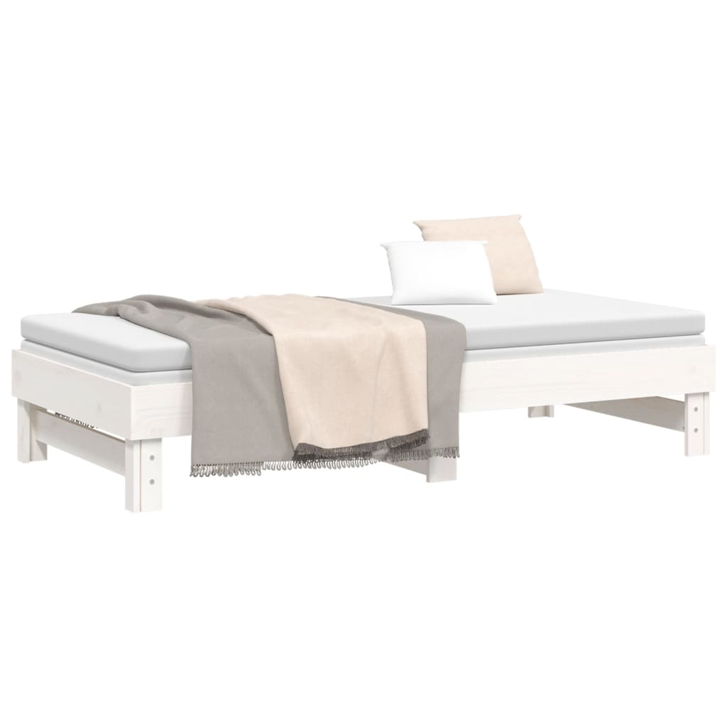 Pull-out Day Bed White 2x(92x187) cm Single Size Solid Wood Pine