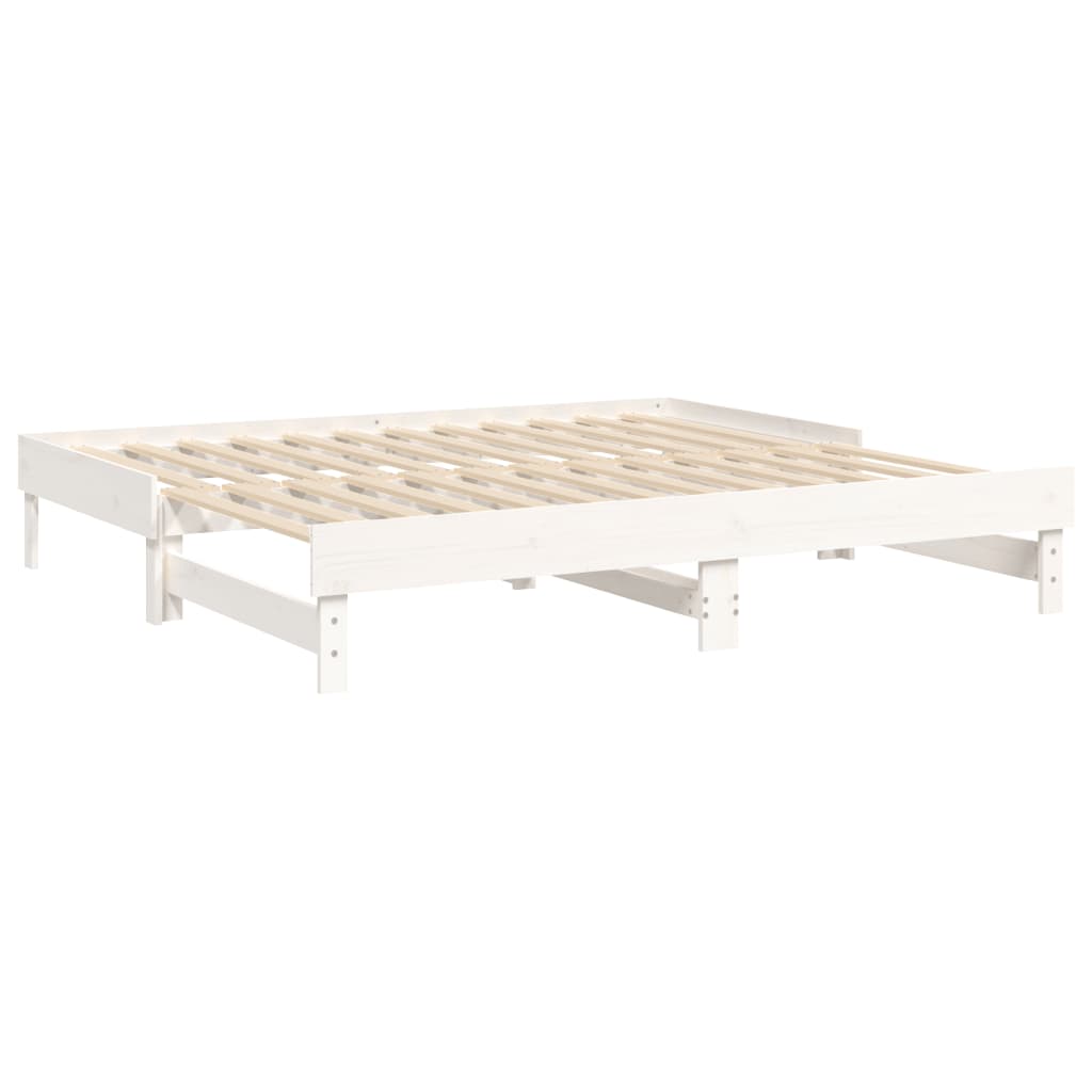 Pull-out Day Bed White 2x(92x187) cm Single Size Solid Wood Pine