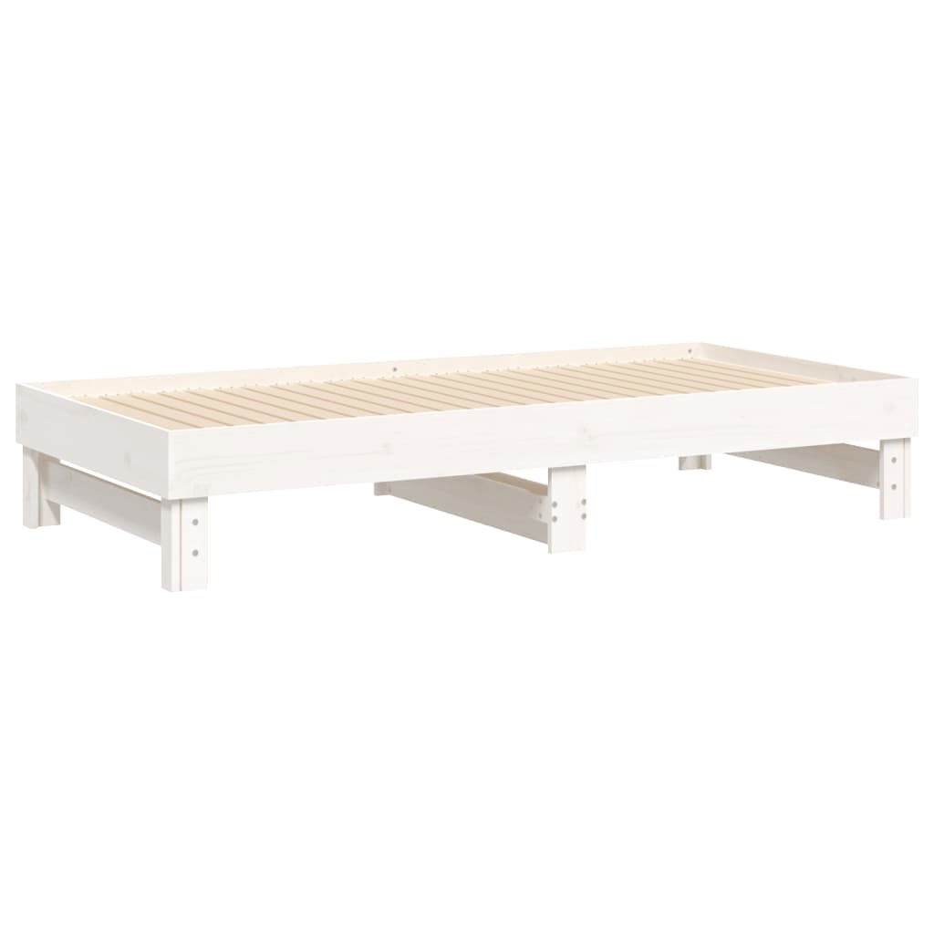 Pull-out Day Bed White 2x(92x187) cm Single Size Solid Wood Pine