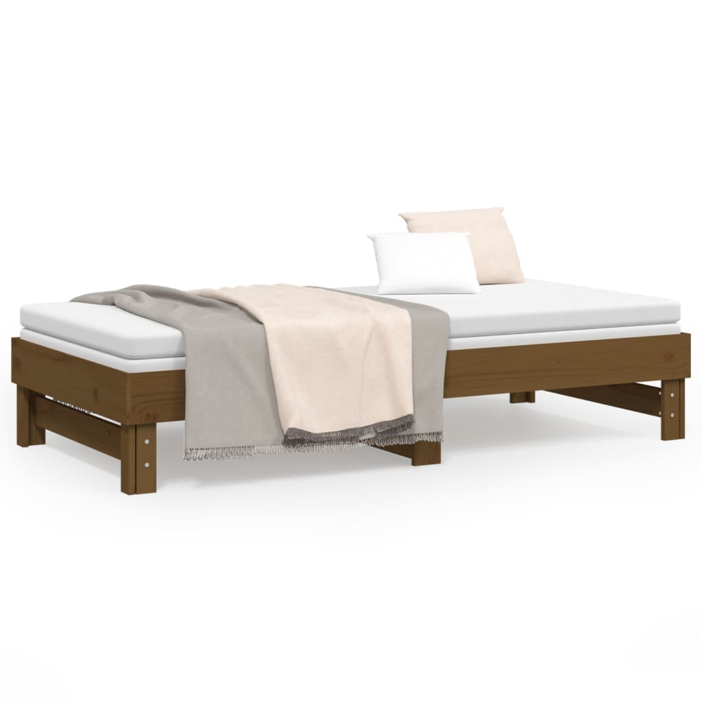 Pull-out Day Bed Honey Brown 2x(92x187) cm Single Size Solid Wood Pine