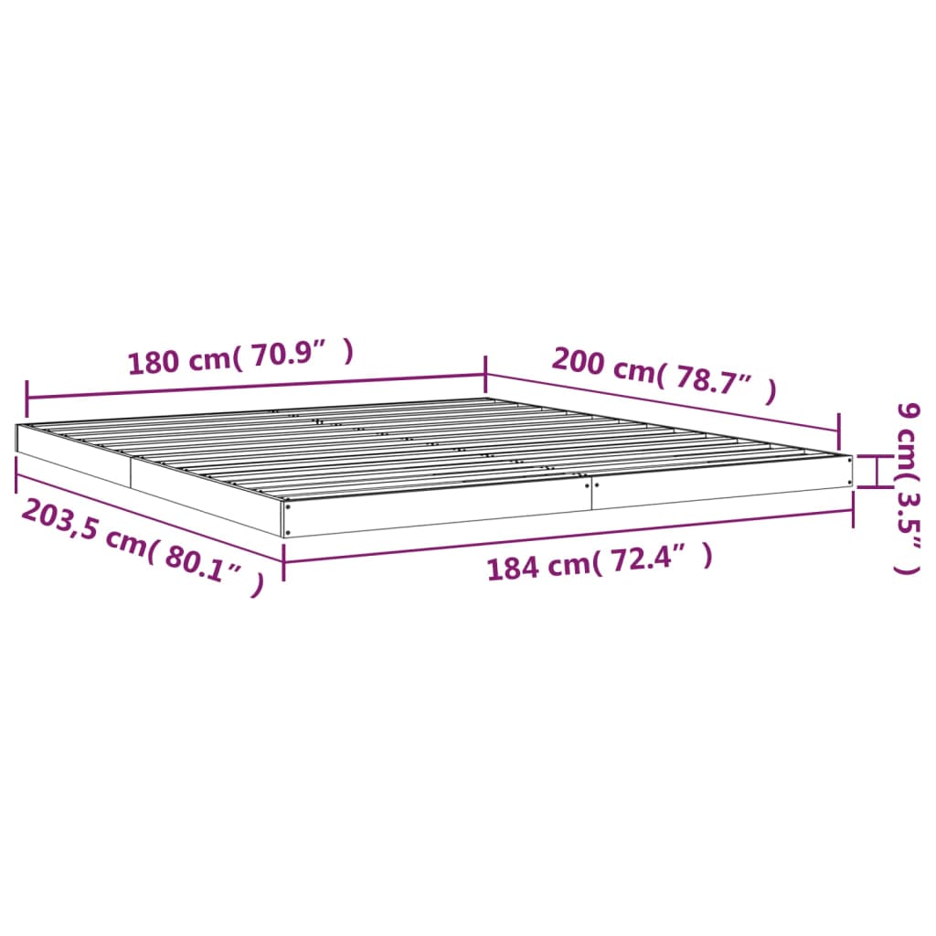 Bed Frame White 183x203 cm Solid Wood Pine King Size