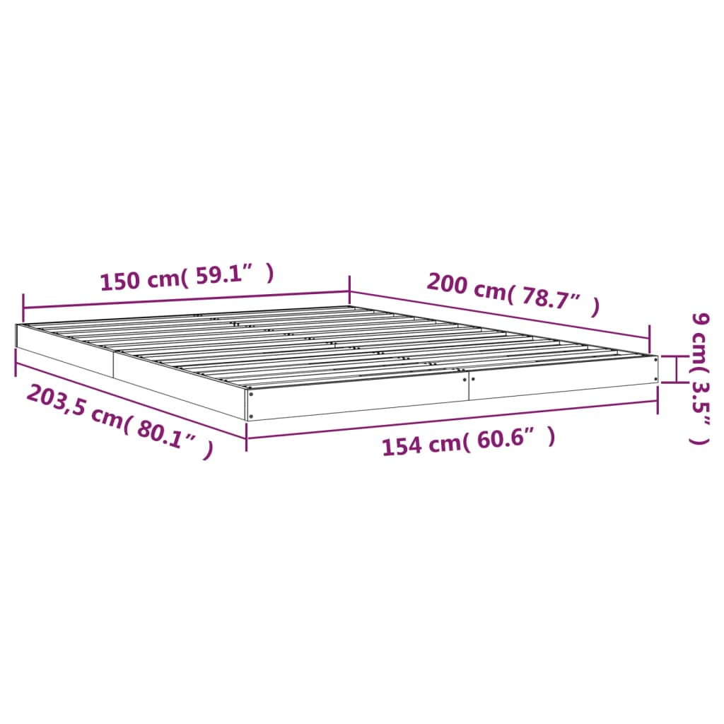 Bed Frame 153x203 cm Solid Wood Pine Queen Size