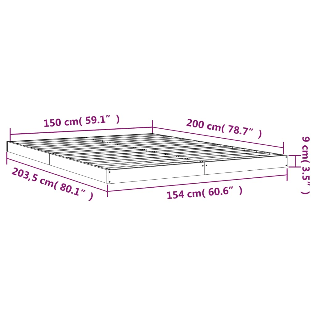 Bed Frame White 153x203 cm Solid Wood Pine Queen Size