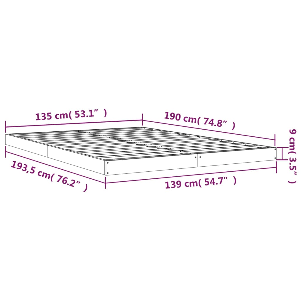 Bed Frame White 137x187 cm Solid Wood Pine Double Size