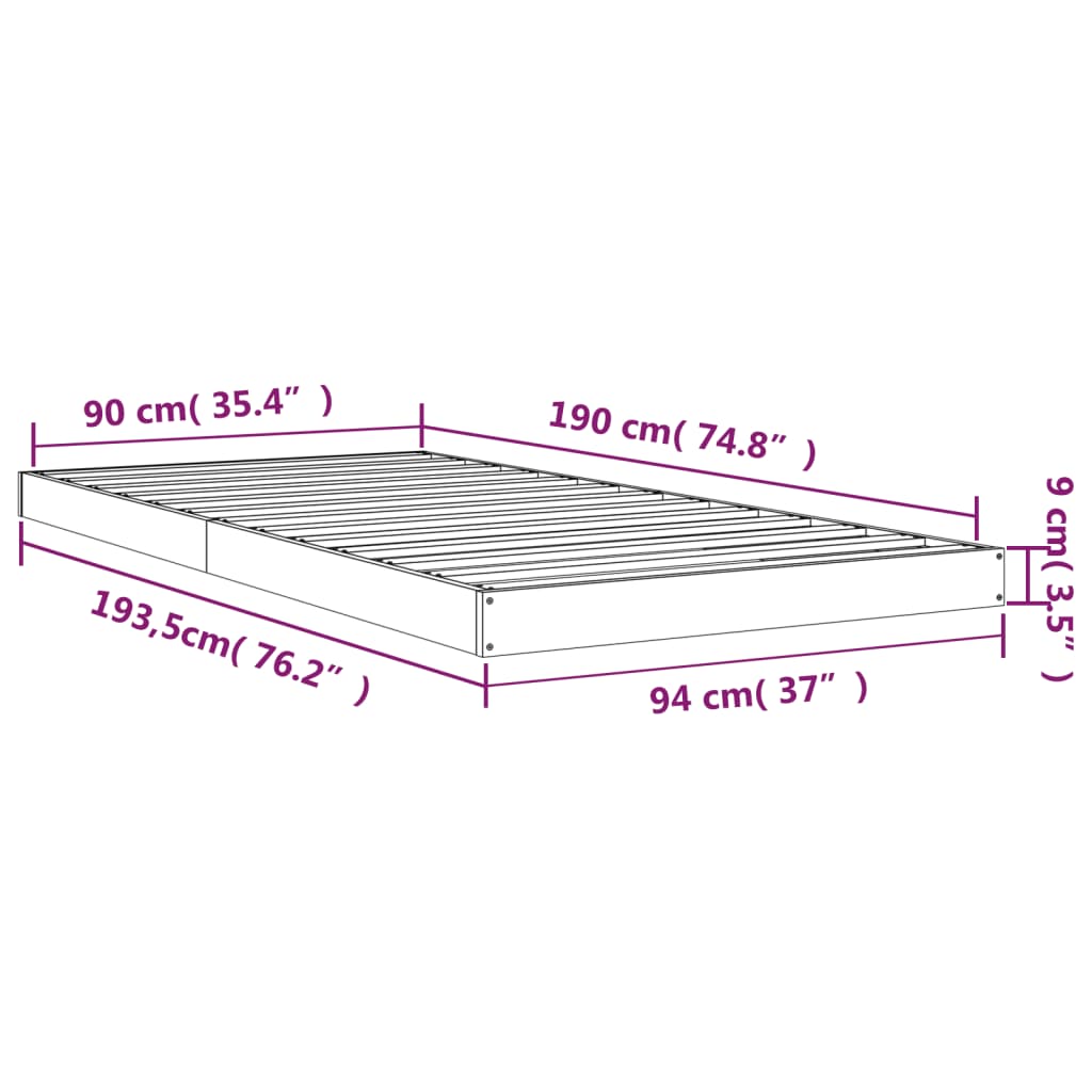 Bed Frame 92x187 cm Single Size Solid Wood Pine