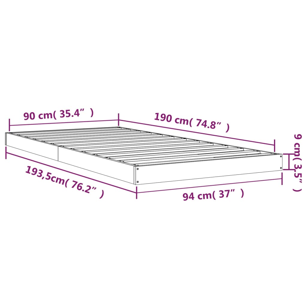 Bed Frame White 92X187 Cm Single Size Solid Wood Pine