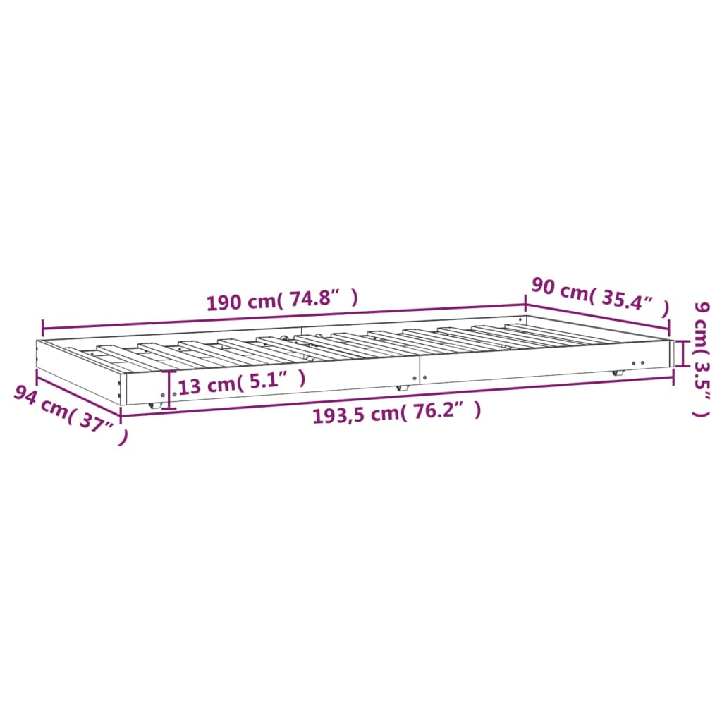 Bed Frame 92x187 cm Single Size Solid Wood Pine