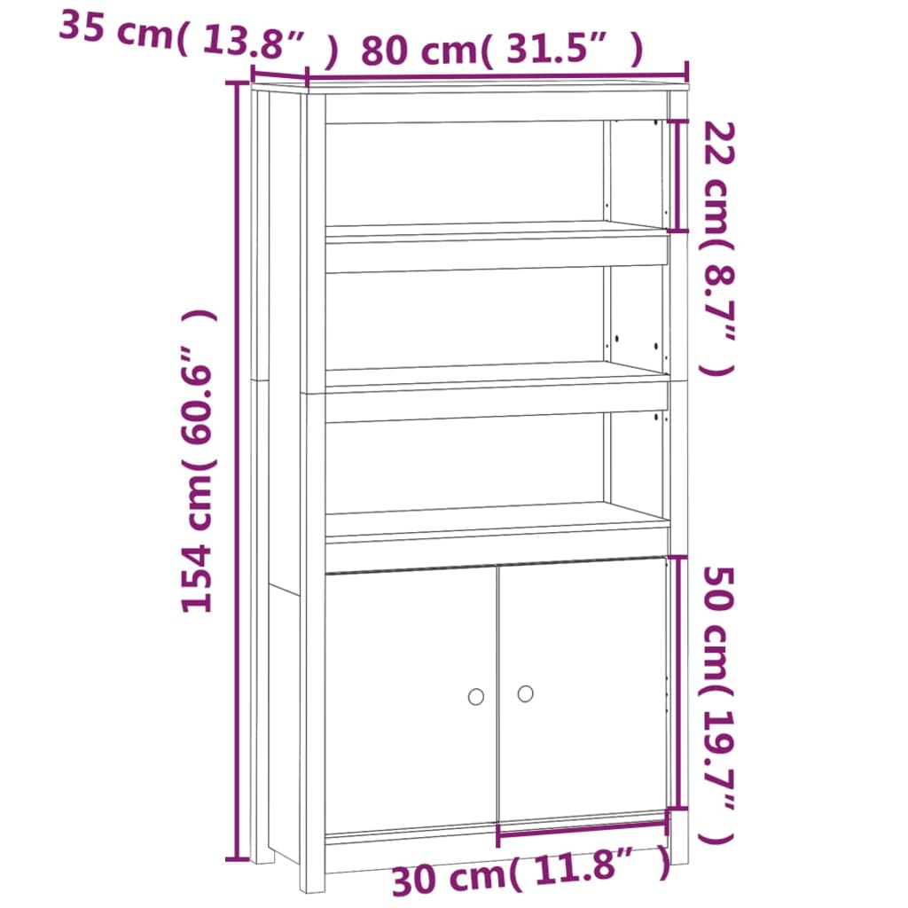 Highboard 80X35X54 Cm Solid Wood Pine