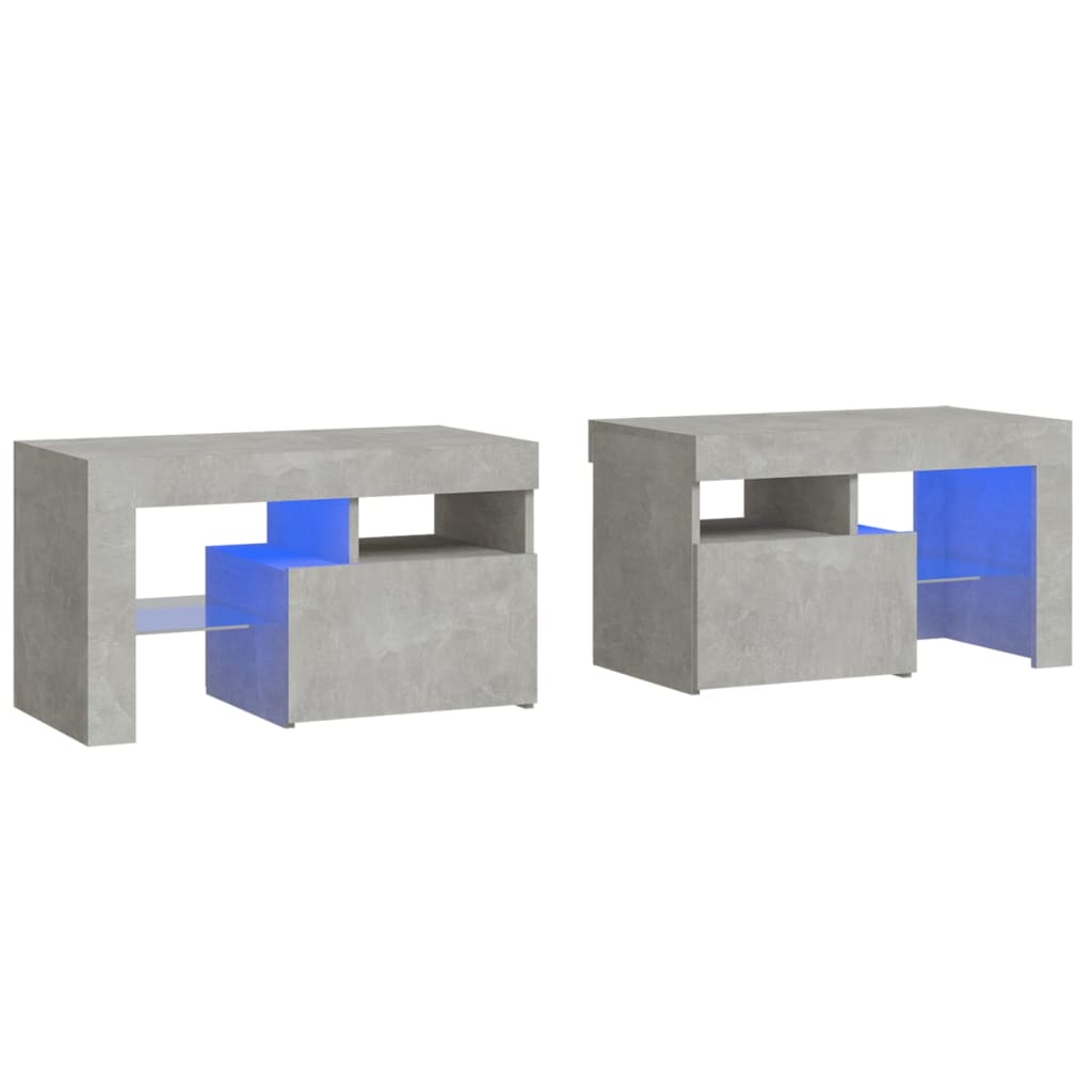 Bedside Cabinets 2 pcs with LED Lights Concrete Grey 70x36.5x40 cm