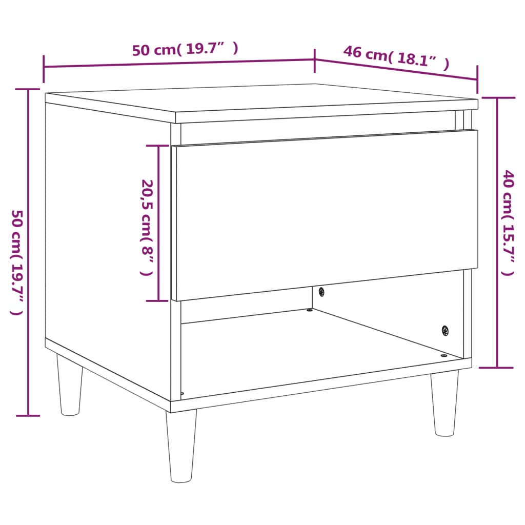 Bedside Table High Gloss White 50x46x50 cm Engineered Wood