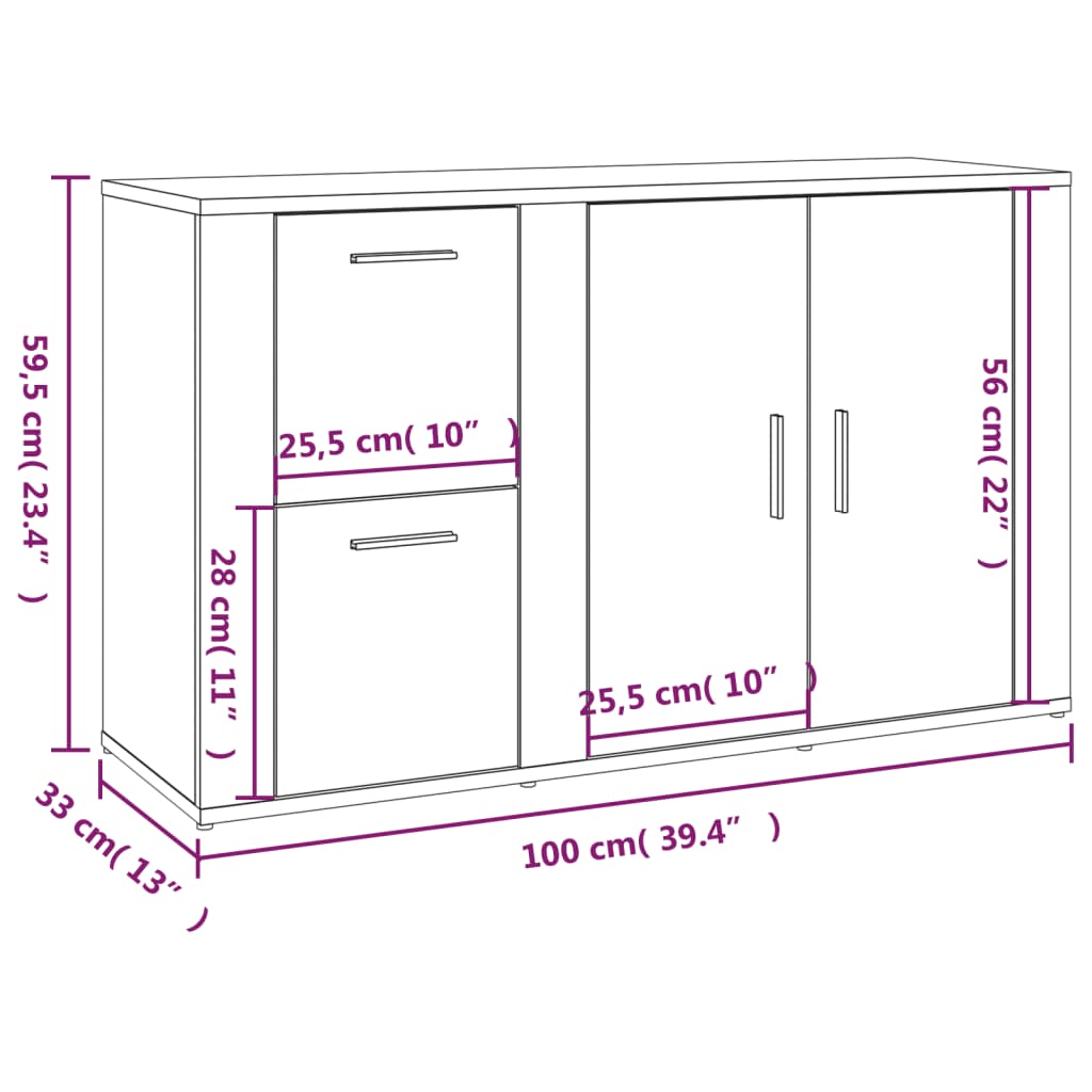 Sideboard Sonoma Oak 100X33X59.5 Cm Engineered Wood