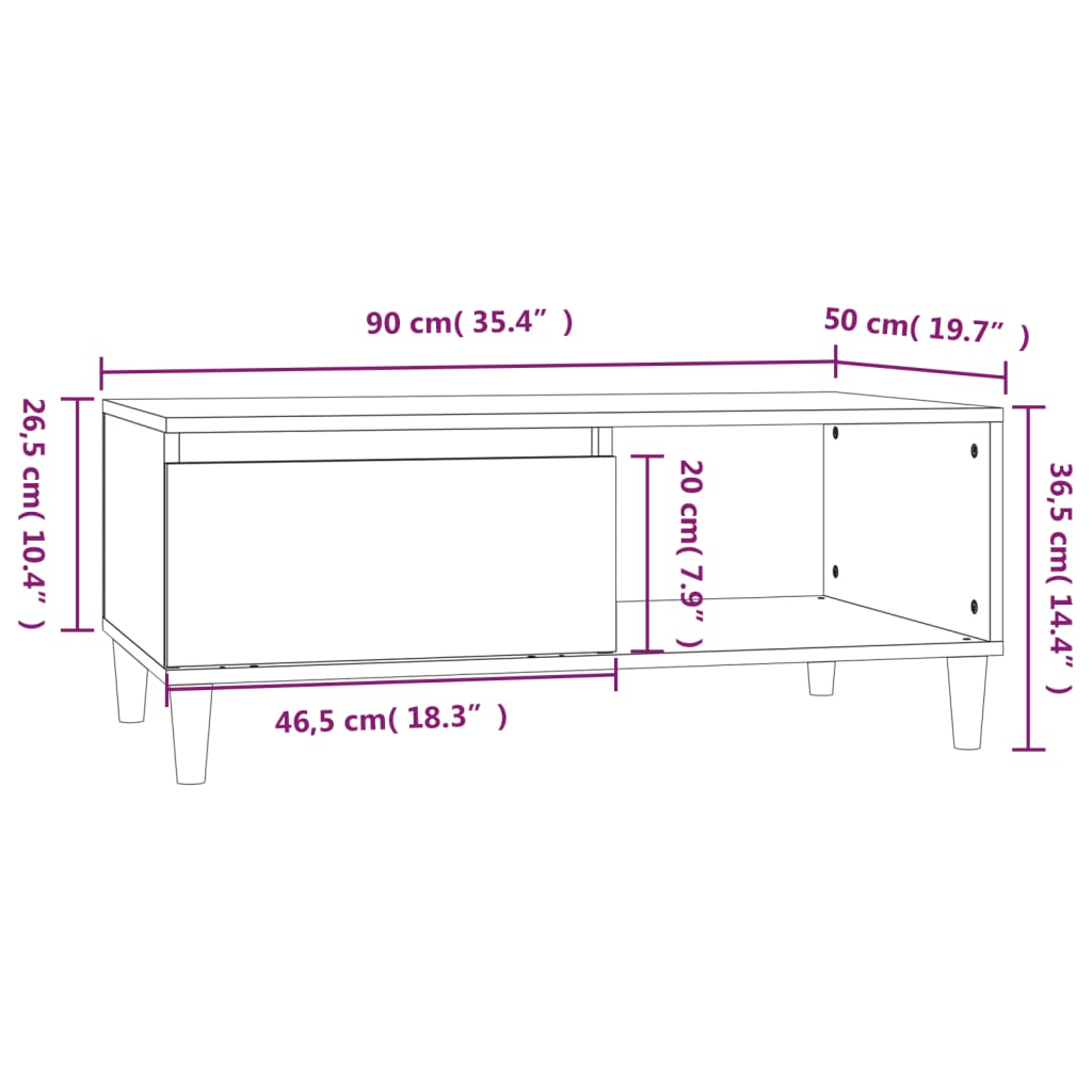 Coffee Table Black 90x50x36.5 cm Engineered Wood