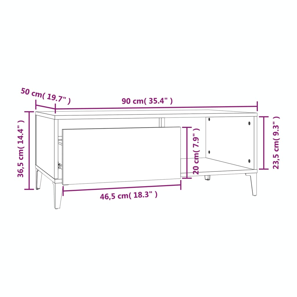 Coffee Table High Gloss White 90x50x36.5 cm Engineered Wood