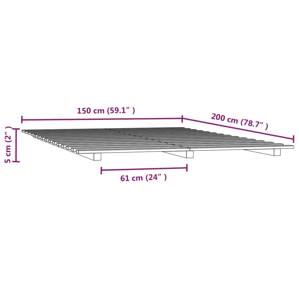 Bed Frame White 153x203 cm Queen Size Solid Wood Pine