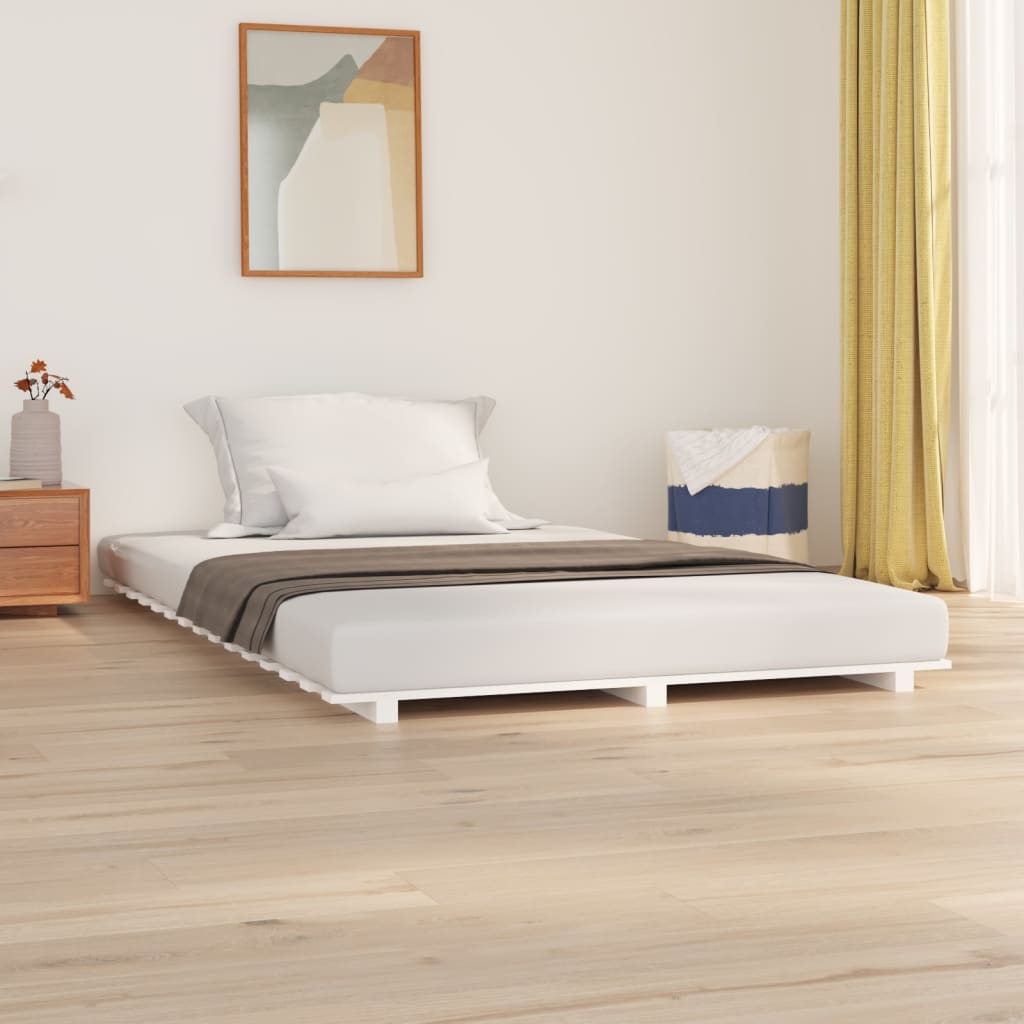 Bed Frame White 153x203 cm Queen Size Solid Wood Pine