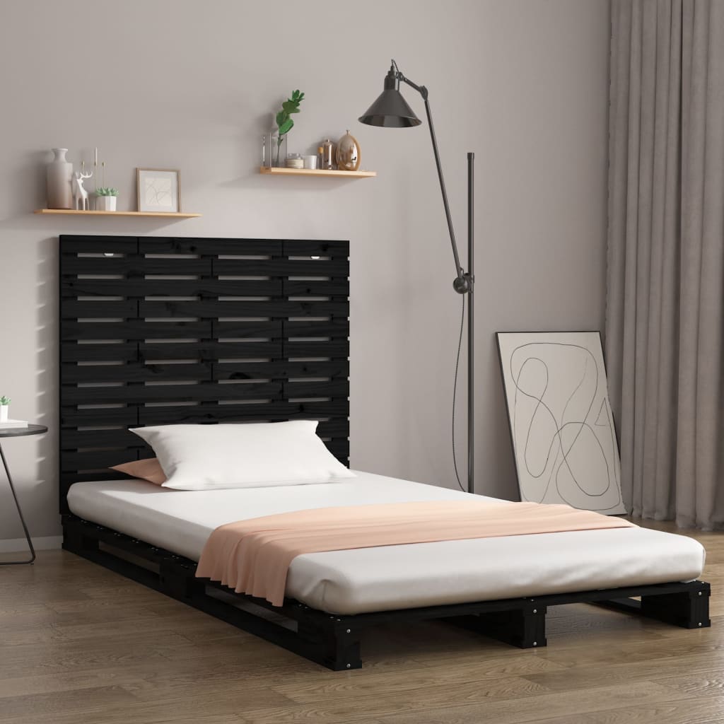 Wall Headboard Black 96x3x91.5 cm Solid Wood Pine