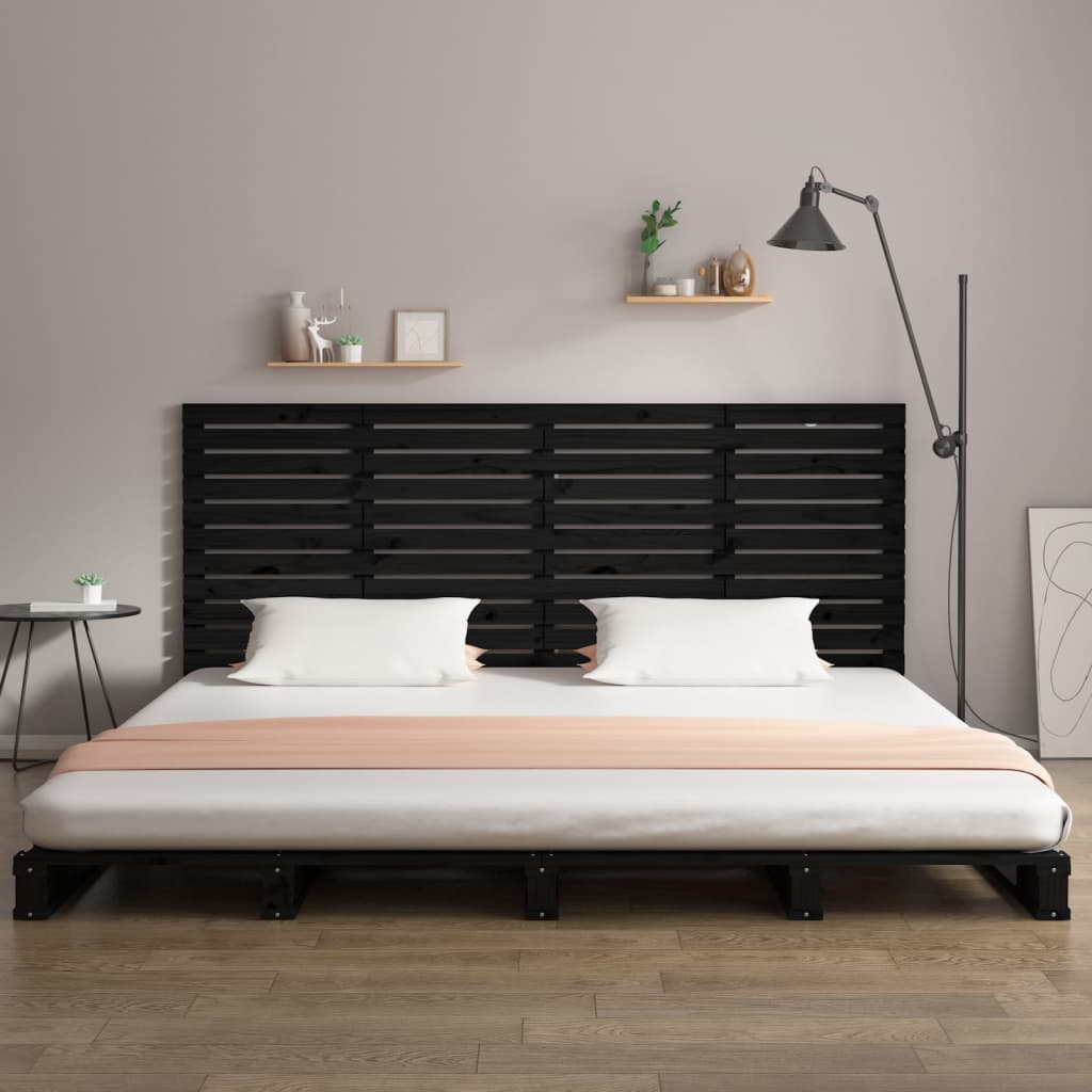 Wall Headboard Black 156x3x91.5 cm Solid Wood Pine