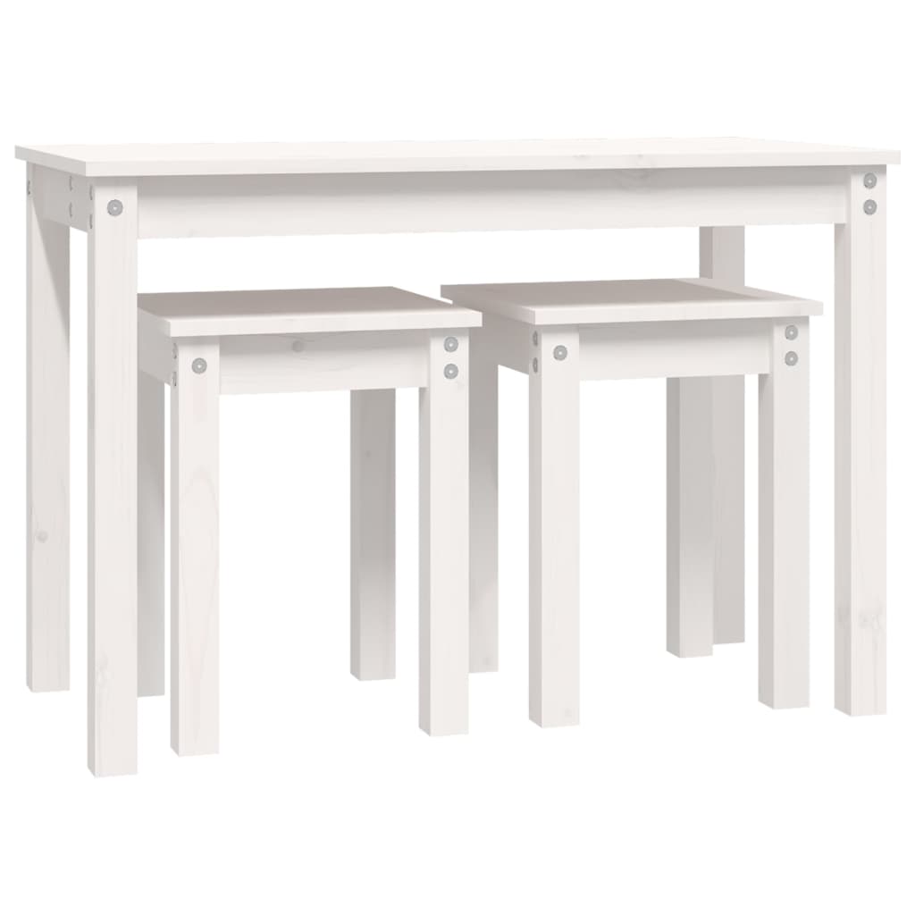 Nesting Tables 3 pcs White Solid Wood Pine