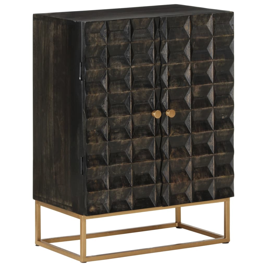 Sideboard Black 55X34X75 Cm Solid Wood Mango And Iron