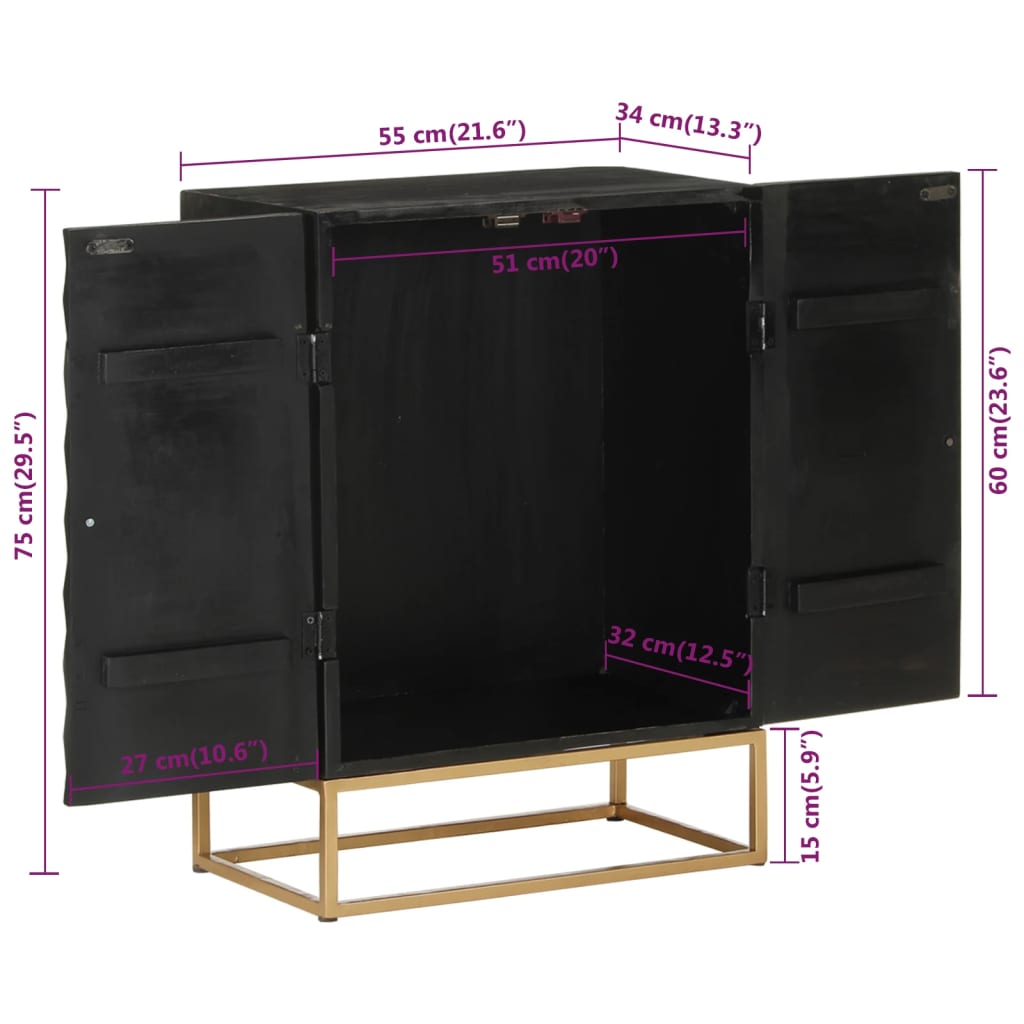 Sideboard Black 55X34X75 Cm Solid Wood Mango And Iron