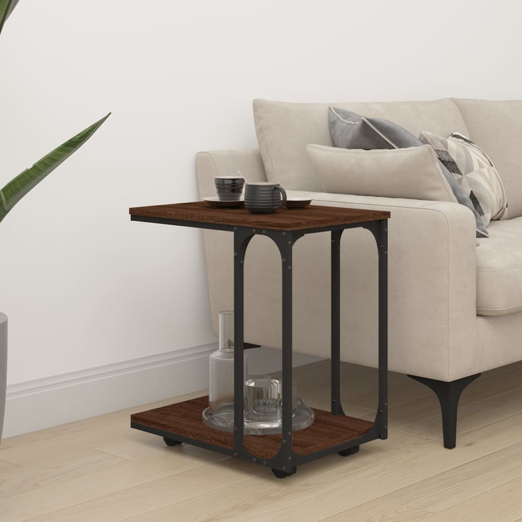 Side Table with Wheels Brown Oak 50x35x55.5cm Engineered Wood