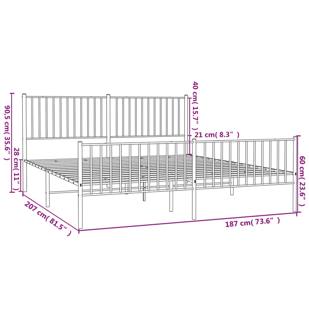 Metal Bed Frame With Headboard And Footboard 183X203 Cm King