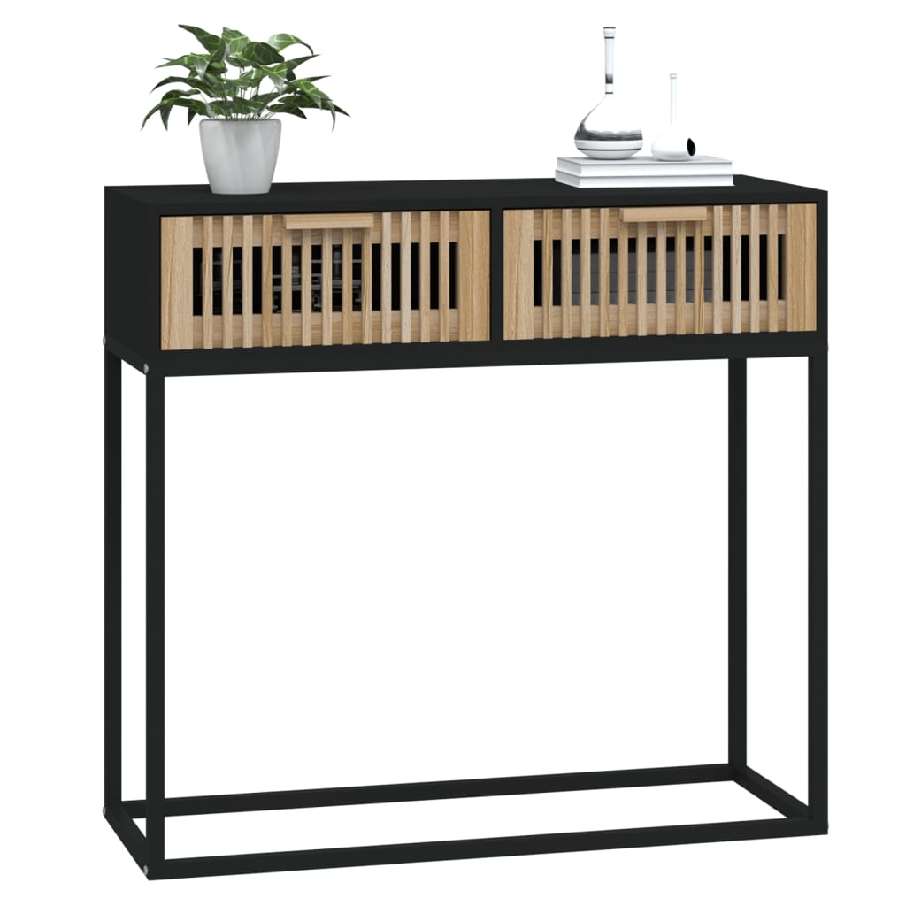 Console Table Black 80x30x75 cm Engineered Wood and Iron