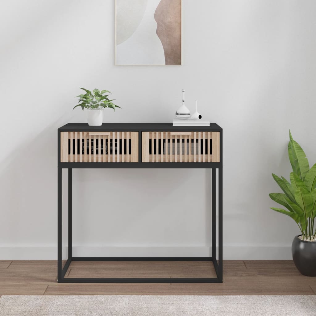 Console Table Black 80x30x75 cm Engineered Wood and Iron