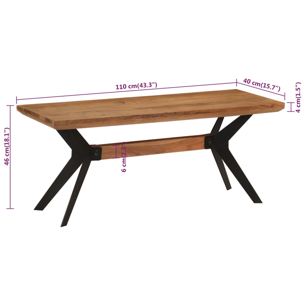 Dining Bench 110X40X46 Cm Solid Wood Acacia And Steel