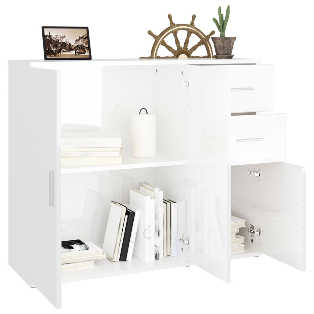 Sideboard High Gloss White 91x29.5x75 cm Engineered Wood