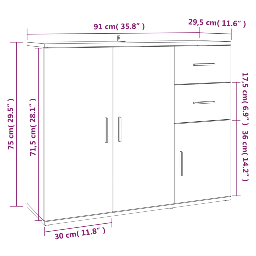 Sideboard Grey Sonoma 91x29.5x75 cm Engineered Wood